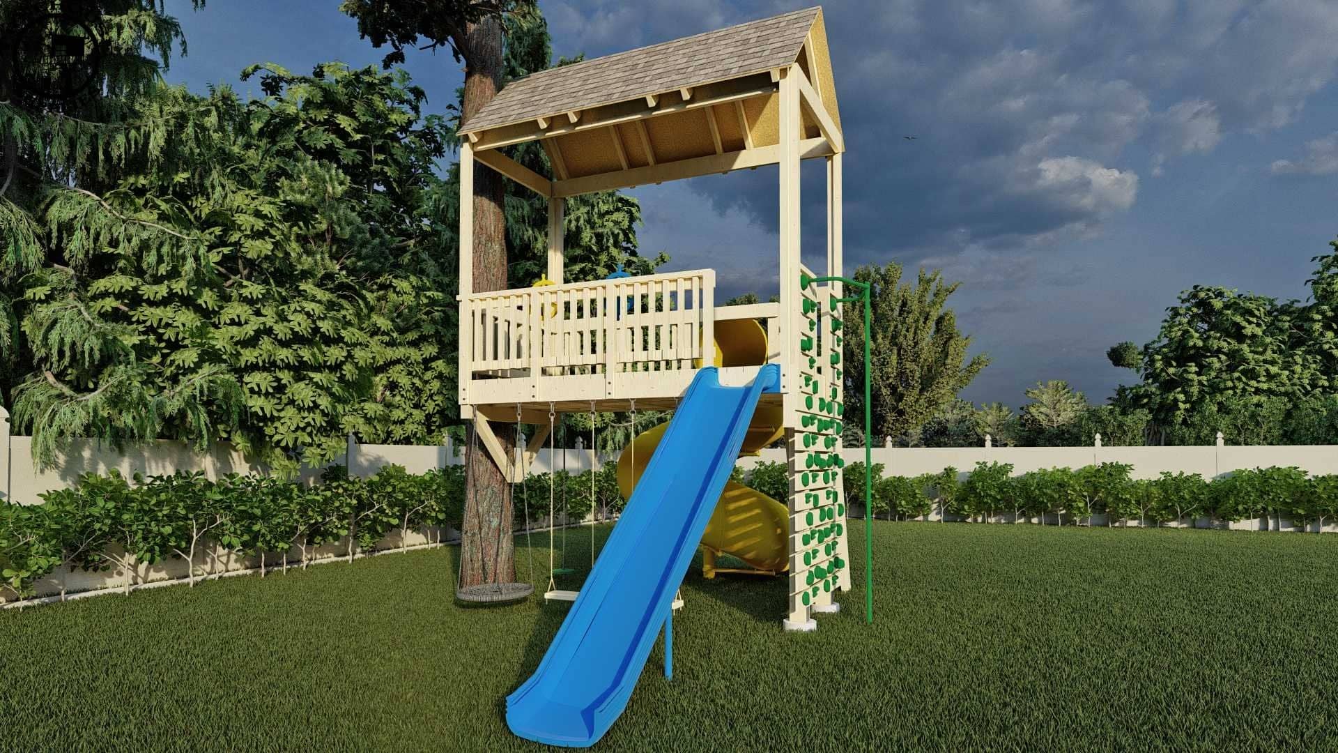 Treehouse Supplies THE TIMBERELF PLAYGROUND  © 1 Tree 2 Post Treehouse Plan 