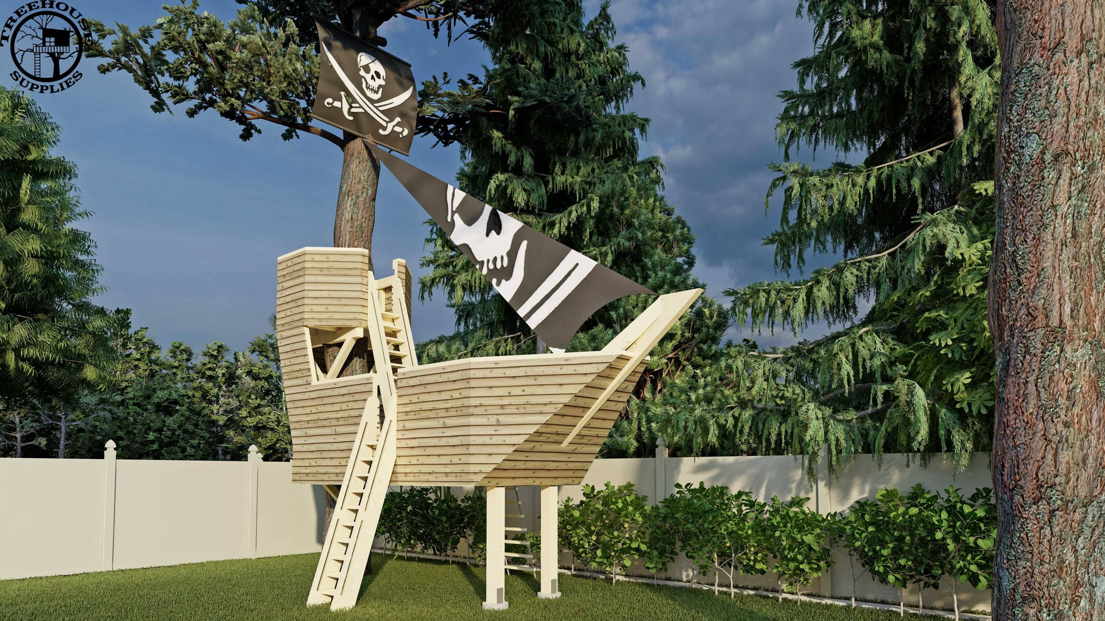 Treehouse Supplies THE PIRATE SHIP  © 1 Tree 2 Post Treehouse Plan 