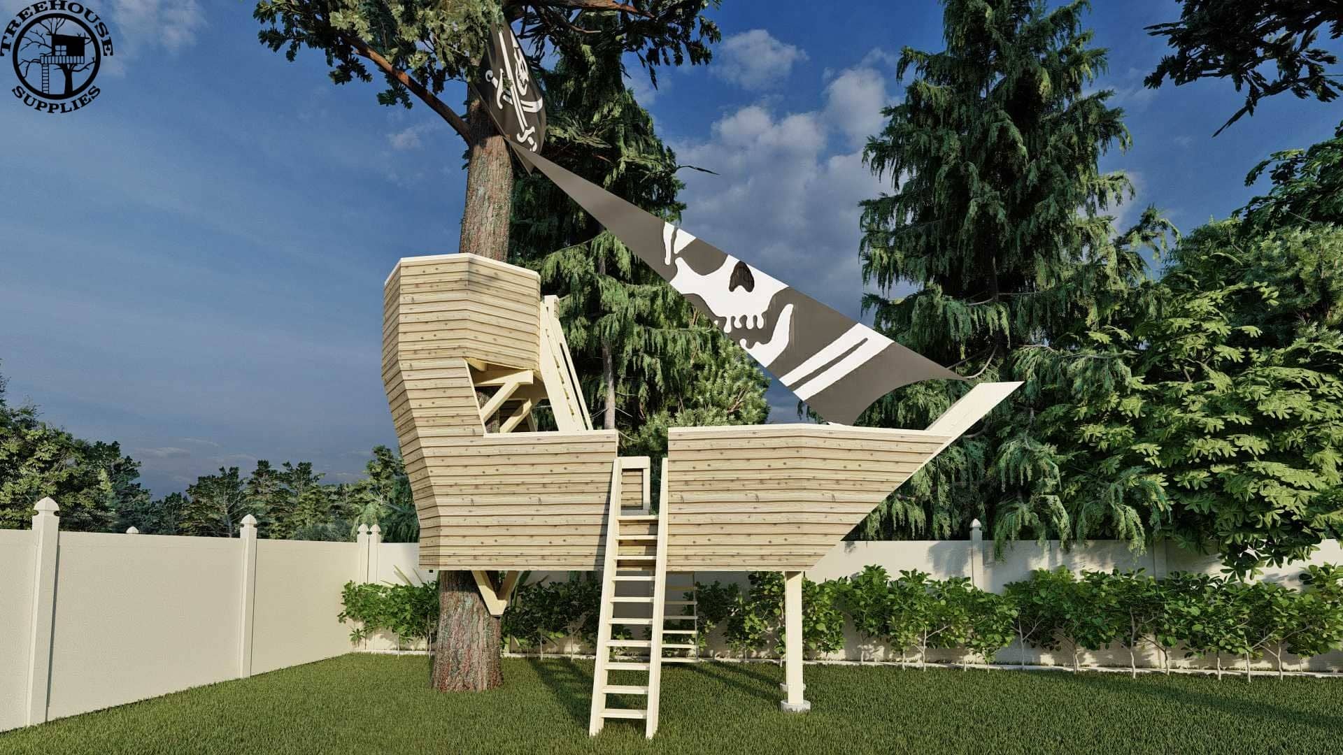 Treehouse Supplies THE PIRATE SHIP  © 1 Tree 2 Post Treehouse Plan 